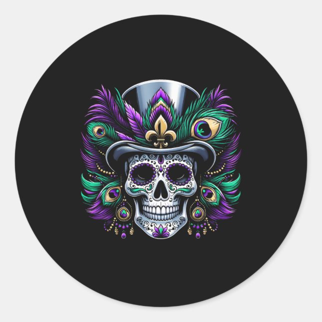 Mardi Gras Sugar Skull Festive Costume Top Dia De  Classic Round Sticker (Front)
