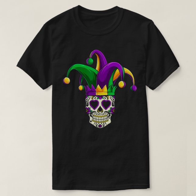 Mardi Gras Sugar Skull Jester Costume , Women Man  T-Shirt (Design Front)