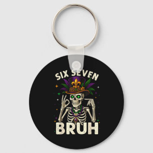 Mardi Gras Sugar Skull Skeleton Six Seven Bruh Mem Key Ring