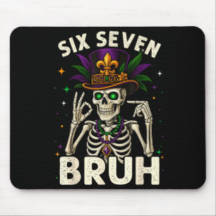 Mardi Gras Sugar Skull Skeleton Six Seven Bruh Mem Mouse Mat