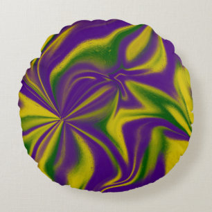 Mardi Gras Swirls Round Cushion