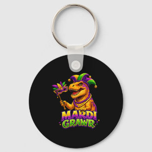 Mardi Gras T Rex Dinosaur Cute Funny Mardi Grawr Key Ring