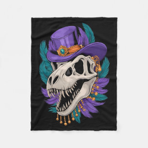 Mardi Gras T Rex Sugar Skull Carnival New Orleans Fleece Blanket