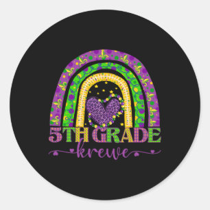 Mardi Gras Teacher 5th Grade Krewe Rainbow Leopard Classic Round Sticker