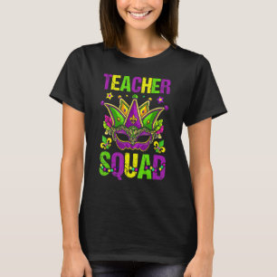 Mardi Gras Teacher Squad Funny Carnival Mask Beads T-Shirt