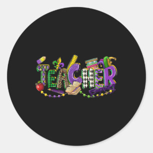 Mardi Gras Teacher Wear Colourful Mardi Gras Beads Classic Round Sticker