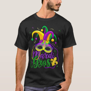 Mardi Gras Tee For Women Kids Men Beads Mask Feath