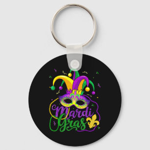 Mardi Gras Tee For Women Kids Men Beads Mask Feath Key Ring