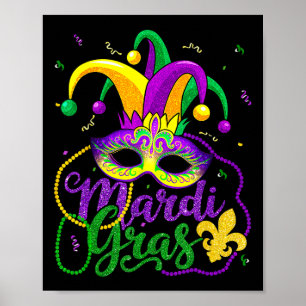 Mardi Gras Tee For Women Kids Men Beads Mask Feath Poster
