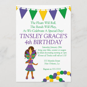 Mardi Gras Theme Birthday Invitation
