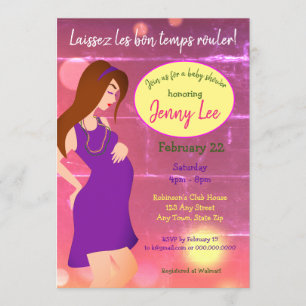 Mardi Gras Themed Baby Bump Invite Brown Hair