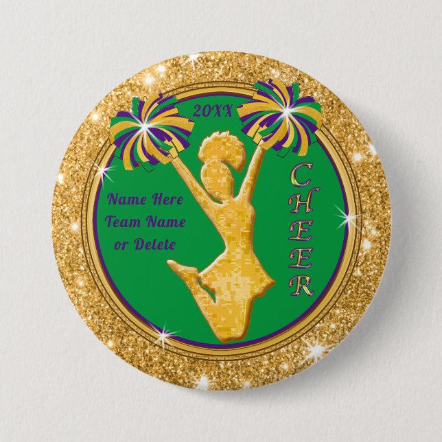 Mardi Gras Themed, Cheerleader Party Favors,  7.5 Cm Round Badge (Front)