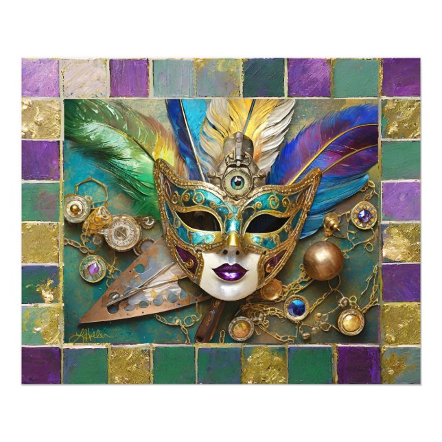 Mardi Gras Third Eye Gold Ceramic Feather Mask Photo Print (Front)
