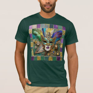 Mardi Gras Third Eye Gold Ceramic Feather Mask T-Shirt