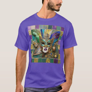 Mardi Gras Third Eye Gold Ceramic Feather Mask T-Shirt