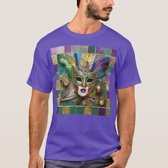 Mardi Gras Third Eye Gold Ceramic Feather Mask T-Shirt (Front)