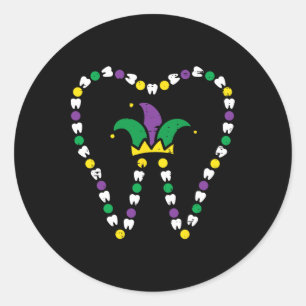 Mardi Gras Tooth Jester Hat Teeth Dentist Dental I Classic Round Sticker