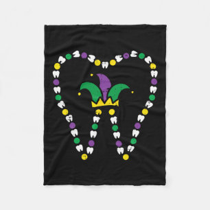 Mardi Gras Tooth Jester Hat Teeth Dentist Dental I Fleece Blanket