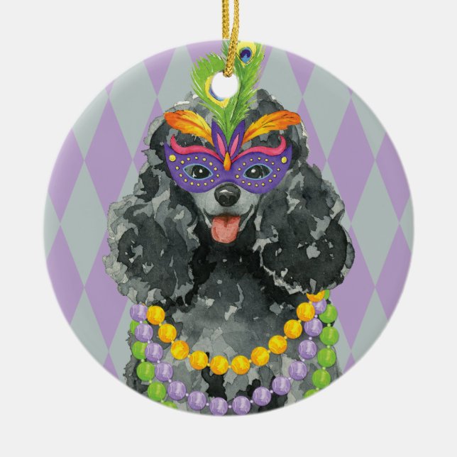 Mardi Gras Toy Poodle Ceramic Tree Decoration (Front)