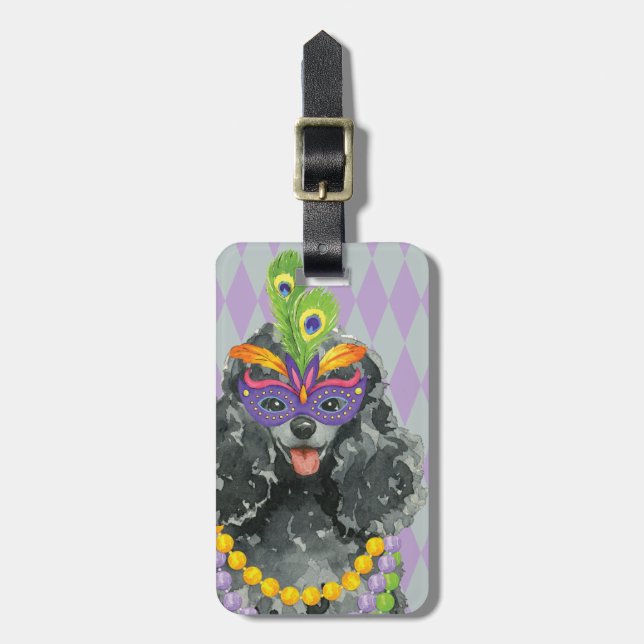 Mardi Gras Toy Poodle Luggage Tag (Front Vertical)