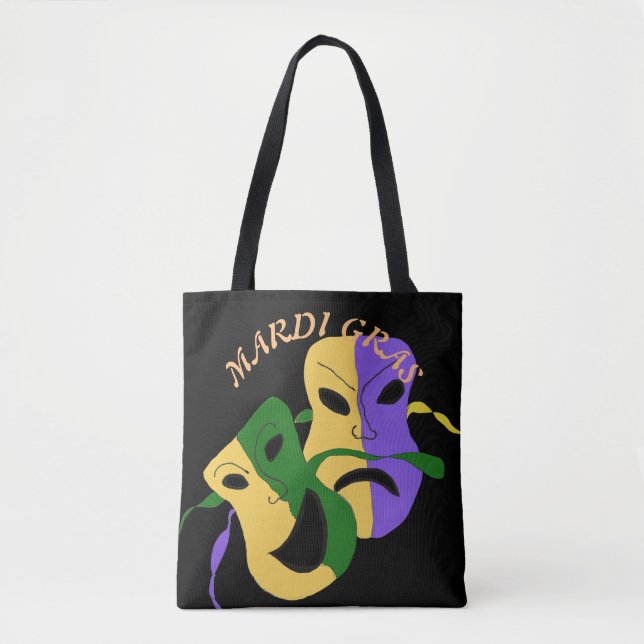 Mardi Gras Tragic, Comic Mask Colourful Tote Bag (Front)