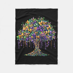 Mardi Gras Tree Beads Fat New Orleans 2025 Carniva Fleece Blanket