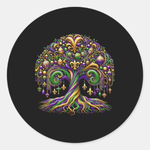 Mardi Gras Tree Beads Fat Tuesday New Orleans Carn Classic Round Sticker