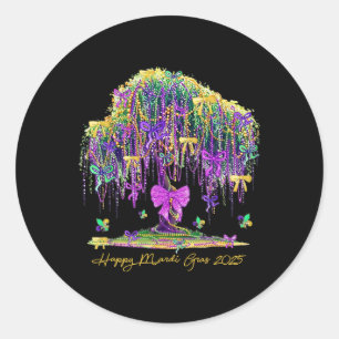 Mardi Gras Tree Beads New Orleans 2025 Watercolor Classic Round Sticker