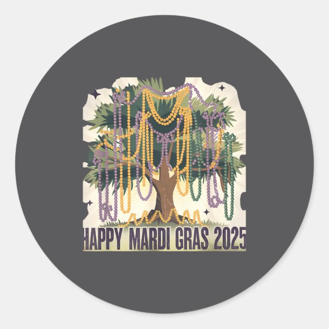 Mardi Gras Tree Carnival New 2024 For Women Valent Classic Round Sticker (Front)