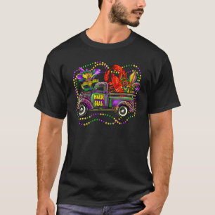 Mardi Gras Truck With Mask Fleur De Lis And Crawfi T-Shirt