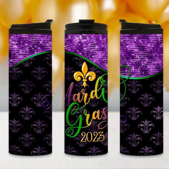Mardi Gras Tumbler, Mardi Gras 2023 Purple Design Thermal Tumbler (Creator Uploaded)