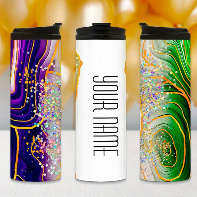 Mardi Gras Tumbler, Mardi Gras Purple Green Marble Thermal Tumbler (Creator Uploaded)