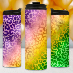 Mardi Gras Tumbler, Purple Yellow Green Leopard Thermal Tumbler