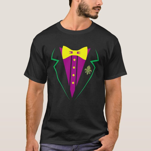 Mardi Gras Tux Party Celebration Costume  NOLA T-Shirt (Front)