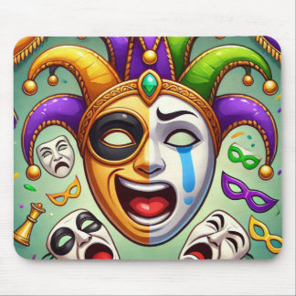 Mardi Gras. Two blue masks with emotions  Mouse Mat