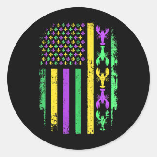 Mardi Gras US American flag with crawfish New Classic Round Sticker