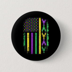 Mardi Gras Us American Flag With Crawfish New Orle 6 Cm Round Badge
