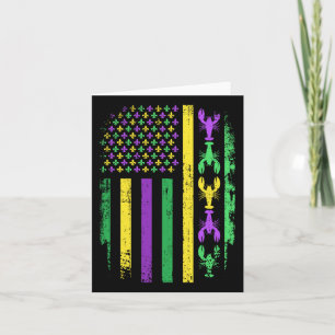 Mardi Gras Us American Flag With Crawfish New Orle Card