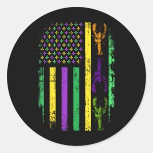 Mardi Gras Us American Flag With Crawfish New Orle Classic Round Sticker