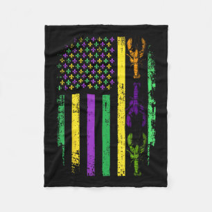 Mardi Gras Us American Flag With Crawfish New Orle Fleece Blanket