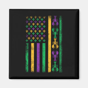 Mardi Gras Us American Flag With Crawfish New Orle Magnet