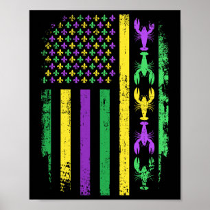 Mardi Gras Us American Flag With Crawfish New Orle Poster