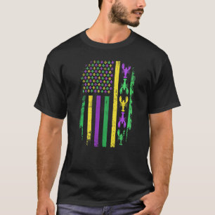 Mardi Gras US American flag with crawfish New Orle T-Shirt