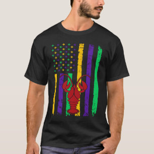 Mardi Gras US American flag with crawfish New Orle T-Shirt
