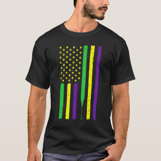 Mardi Gras US Flag Baseball Bat Patriotic Men Wome T-Shirt
