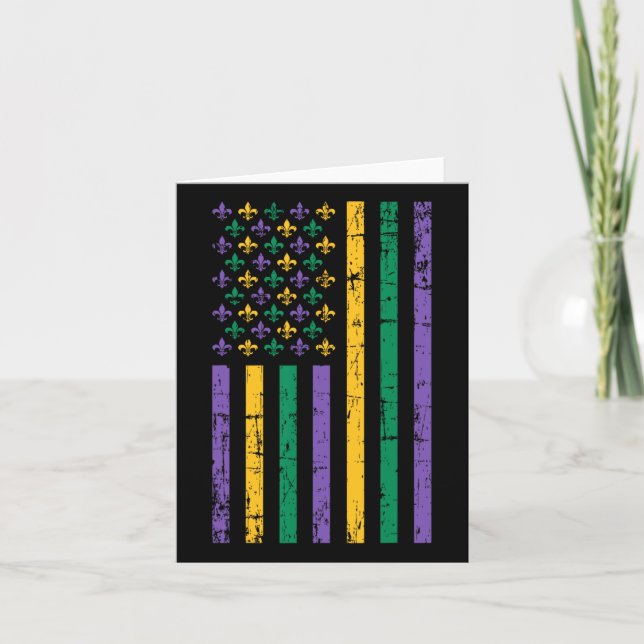 Mardi Gras Us Flag  Card (Front)