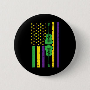 Mardi Gras Us Flag Guitar Vintage Music Patriotic  6 Cm Round Badge