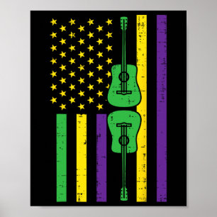 Mardi Gras Us Flag Guitar Vintage Music Patriotic Poster