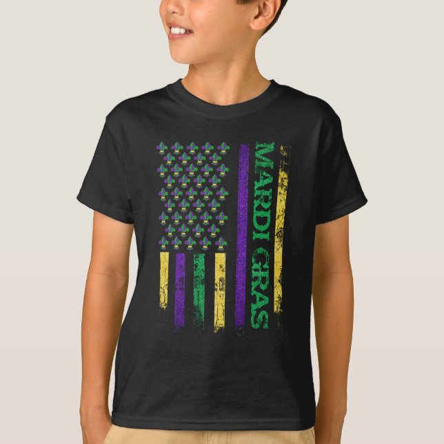 Mardi Gras US Flag Thin Lines Flag T-Shirt (Front)