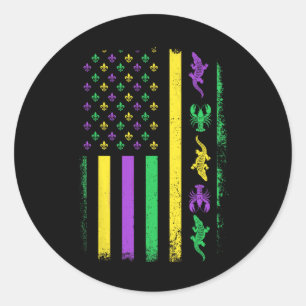 Mardi Gras Usa American Flag Crawfish Alligator Ma Classic Round Sticker